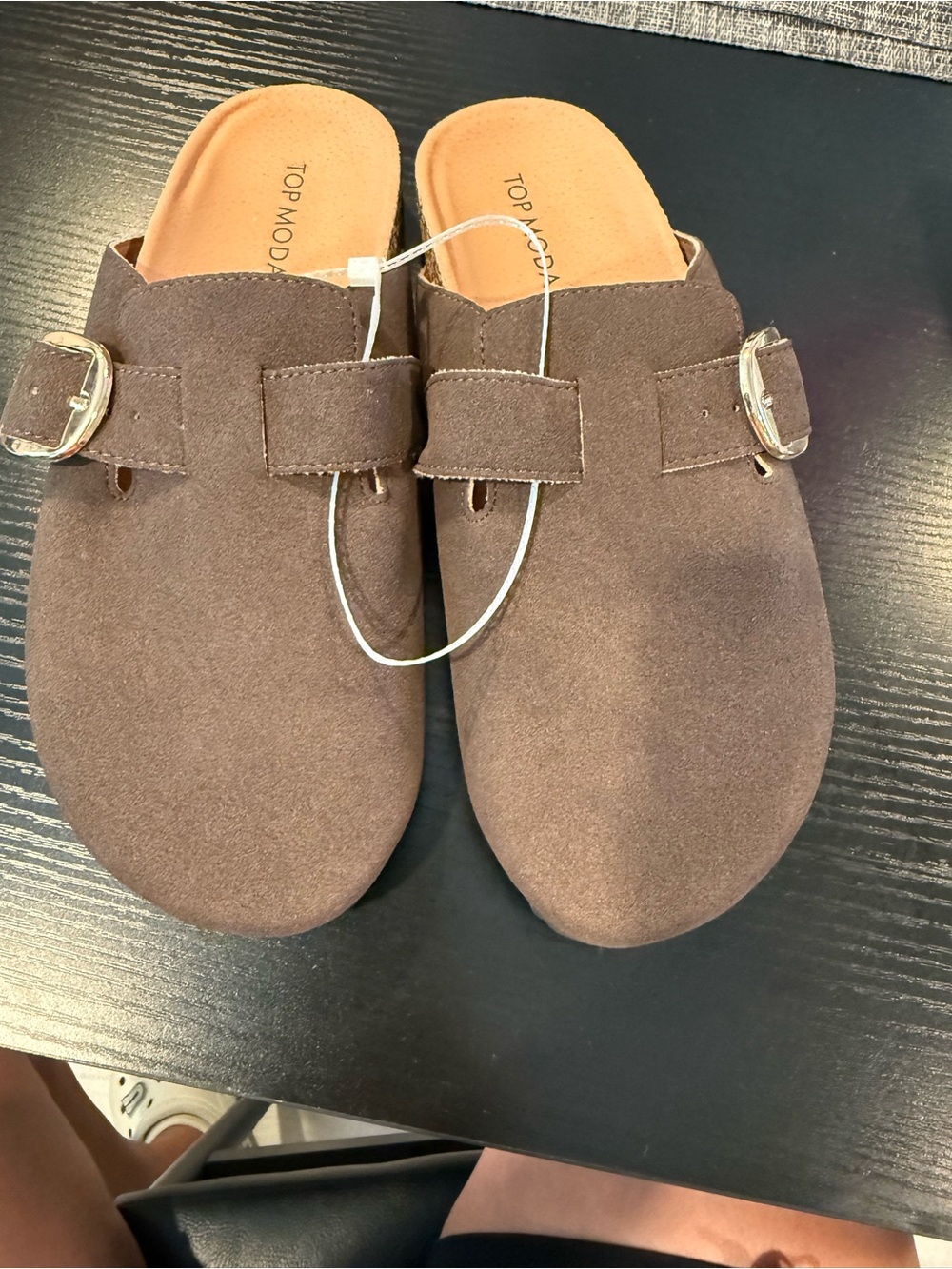 TOP Moda Brown Suede Slip-On Mules with Adjustable Buckle
